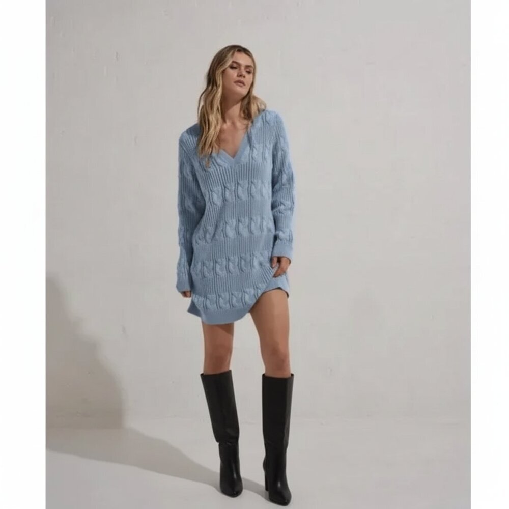 MON RENN Cherie Knit Dress in Lotus Blue